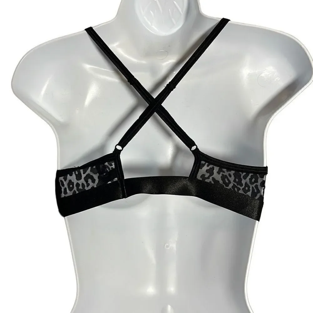 I Heart Women's Laced Floral Black Bra Size S